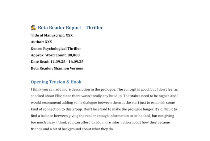 beta read and review your thriller book